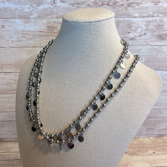 Chico’s 19” Silver Tone Ball Chain With Discs - Picture 3 of 7